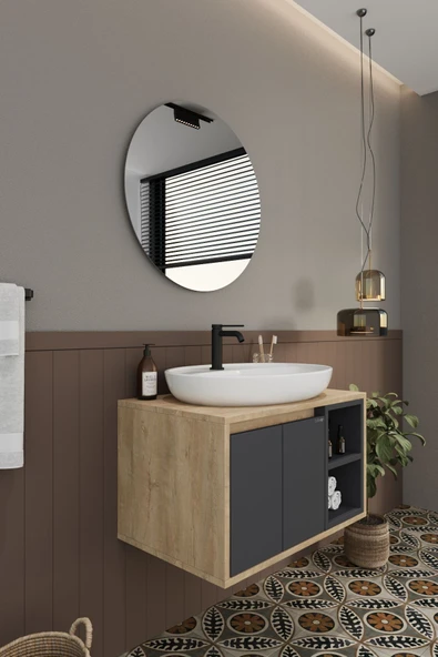 BALNEOM Gül 70 Cm %100 Mdf Lavabolu Banyo Dolabı Ayna Alt Dolap Lavabo - 3