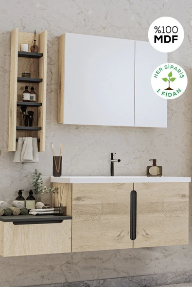 BALNEOM Zakkum 100 Cm %100 Mdf Lavabolu Banyo Dolabı