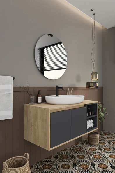 BALNEOM Gül 100 Cm %100 Mdf Lavabolu Banyo Dolabı Ayna Alt Dolap Lavabo - 3