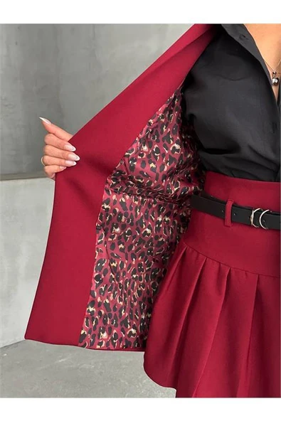 Dipmoda kadın astarlı içi leopar desenli blazer ceket DPG071 - 4