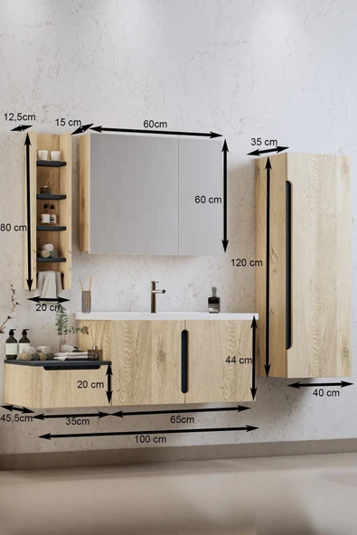 BALNEOM Zakkum 100 Cm %100 Mdf Lavabolu Banyo Dolabı Dolaplı Aynalı Üst Dolap Boy Dolabı Havluluk - 4