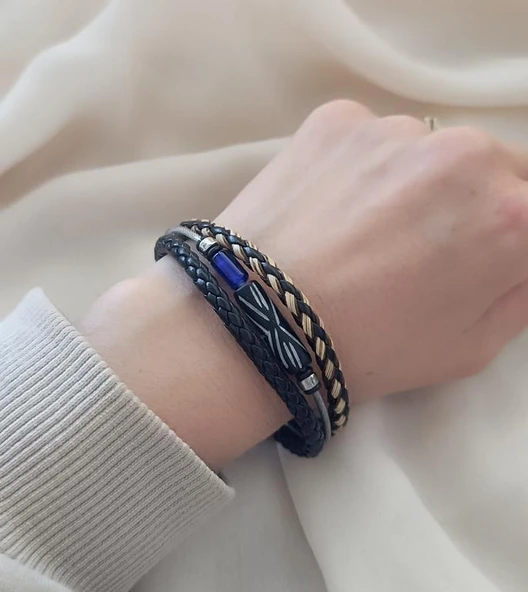 Bileklik Hakiki Deri Örgü Unisex 20 cm Bilezik Takı Aksesuar - Resim 2