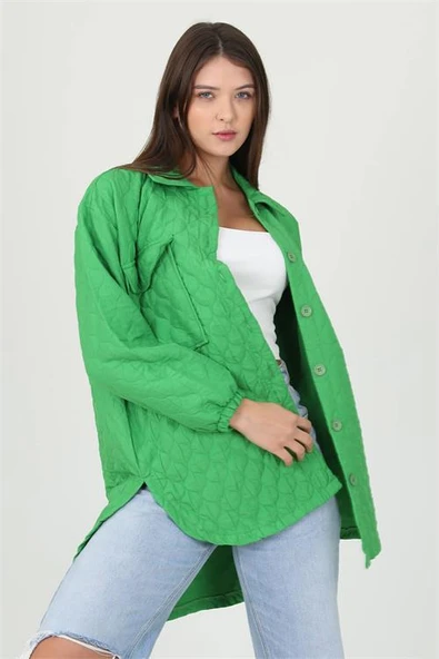 kadın fuşya cep detaylı owersize ceket gömlek DPM10055