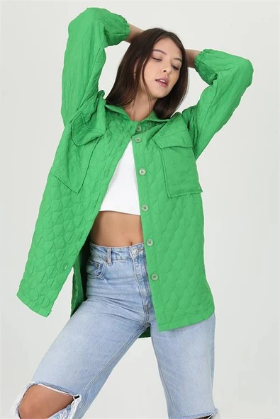 kadın fuşya cep detaylı owersize ceket gömlek DPM10055 - 2