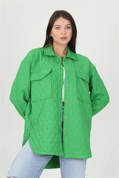 kadın fuşya cep detaylı owersize ceket gömlek DPM10055 - 3