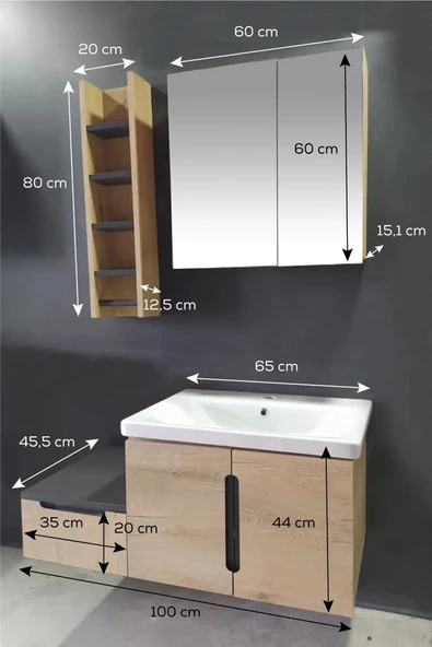 BALNEOM Zakkum 100 Cm %100 Mdf Lavabolu Banyo Dolabı - 4