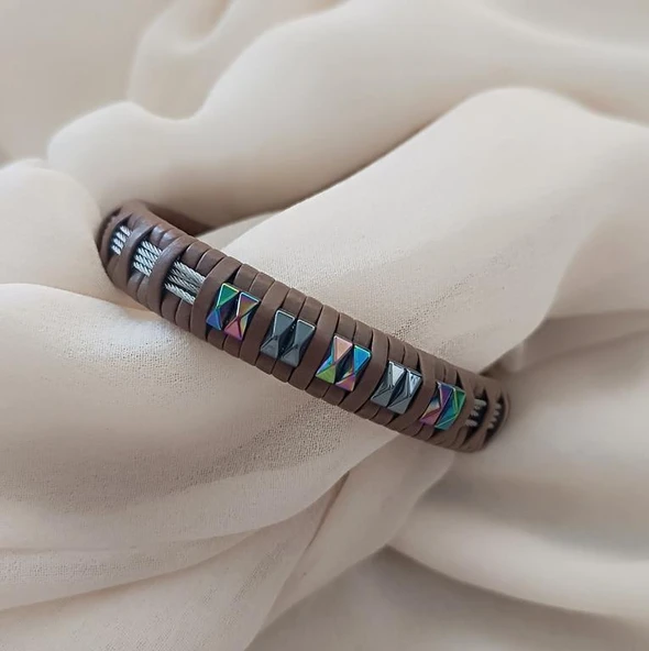 Bileklik Hakiki Deri Örgü Unisex 21 cm Bilezik Takı Aksesuar ürün görseli 1