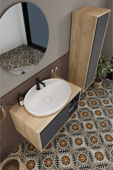 BALNEOM Gül 70 Cm %100 Mdf Lavabolu Banyo Dolabı Ayna Alt Dolap Lavabo Boy Dolabı - 4