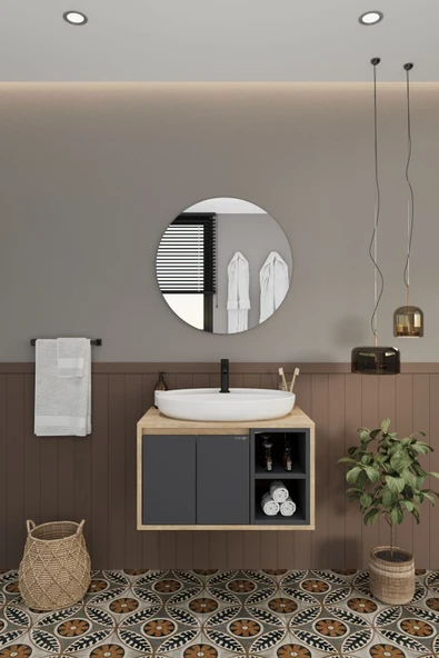 BALNEOM Gül 70 Cm %100 Mdf Lavabolu Banyo Dolabı Ayna Alt Dolap Lavabo - 2