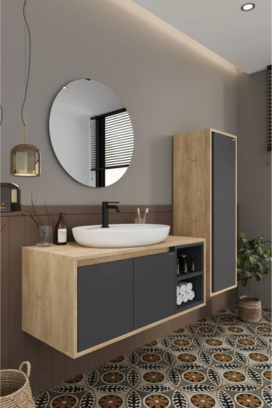 BALNEOM Gül 90 Cm %100 Mdf Lavabolu Banyo Dolabı Ayna Alt Dolap Lavabo Boy Dolabı - 3