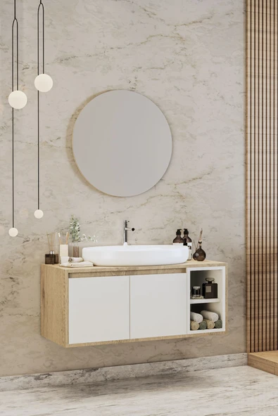BALNEOM Gül Beyaz 70 Cm %100 Mdf Lavabolu Banyo Dolabı Ayna Lavabo