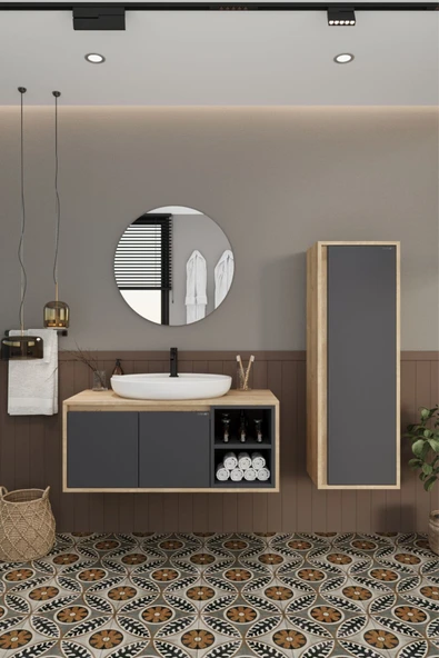 BALNEOM Gül 100 Cm %100 Mdf Lavabolu Banyo Dolabı Ayna Alt Dolap Lavabo Boy Dolabı - 2