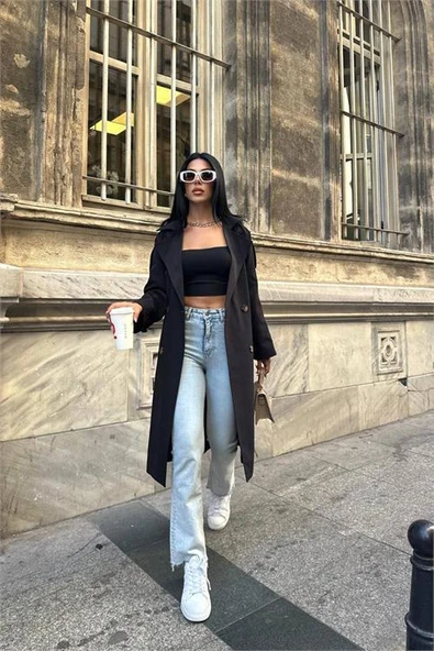 Dipmoda kadın siyah zra mevsimlik trençkot DPMYLK20 - 2