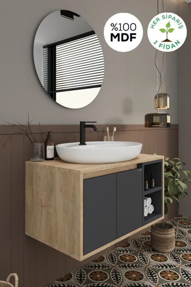 BALNEOM Gül 70 Cm %100 Mdf Lavabolu Banyo Dolabı Ayna Alt Dolap Lavabo