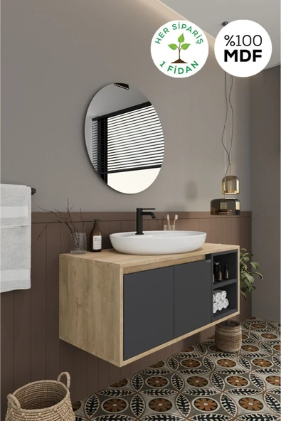 BALNEOM Gül 100 Cm %100 Mdf Lavabolu Banyo Dolabı Ayna Alt Dolap Lavabo