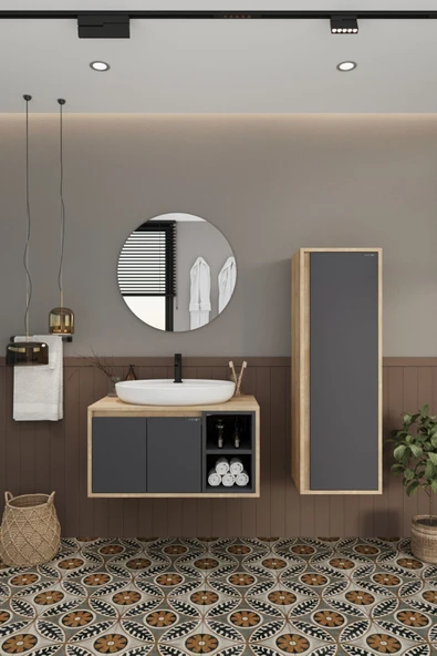BALNEOM Gül 70 Cm %100 Mdf Lavabolu Banyo Dolabı Ayna Alt Dolap Lavabo Boy Dolabı - 2