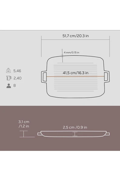 Lava Metal Kulplu 31x42 cm Döküm Grill Fırın Tepsisi - 5