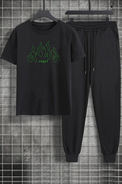 Unisex Green Angel Baskılı 2'li Eşofman Takımı