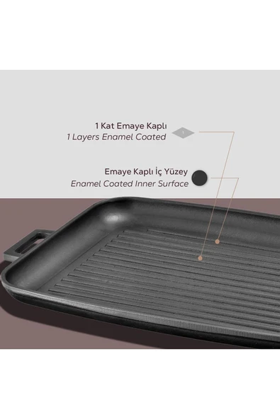 Lava Metal Kulplu 31x42 cm Döküm Grill Fırın Tepsisi - 6