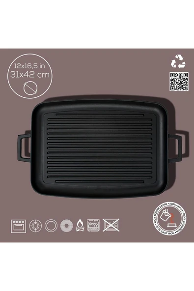 Lava Metal Kulplu 31x42 cm Döküm Grill Fırın Tepsisi - 4