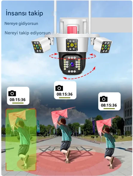 QASUL IPC360Home 3/4 Lens 12/16MP Kablosuz Güvenlik CCTV Açık Kamera 10x Zoom 360 Derece Su Geçirmez - 3