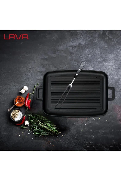 Lava Metal Kulplu 31x42 cm Döküm Grill Fırın Tepsisi - 7