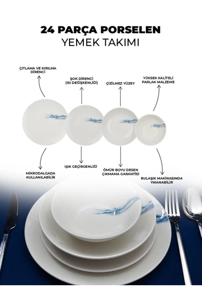 Farika Porselen Toros 24 Parça 6 Kişilik Porselen Yemek Takımı - 3