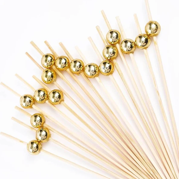 Bambu İncili Altın Renkli Kürdan 12 li ürün görseli 1