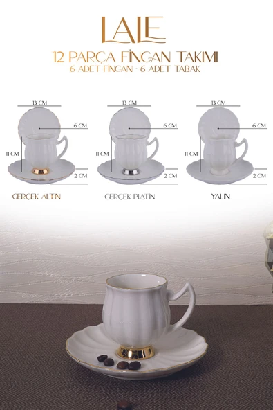 Farika Porselen Lale 12 Parça 6 Kişilik Altın Yaldız Kahve Fincan Takımı - 4
