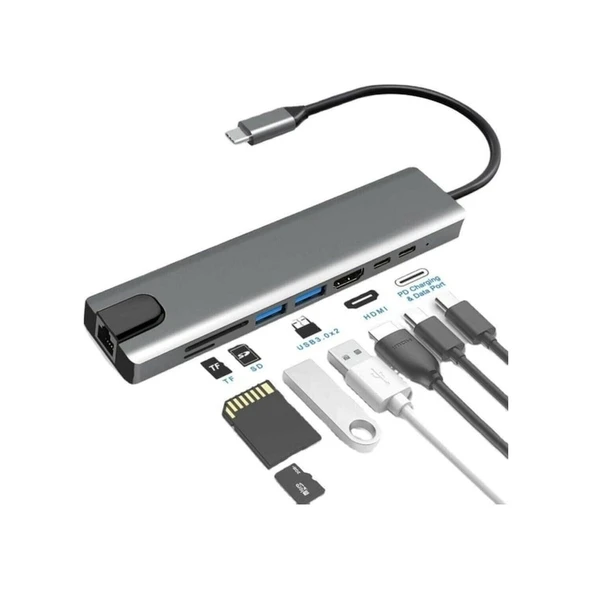 Macbook Pro Air Usb Type-C Hub Dönüştürücü Çevirici Çoklayıcı 8