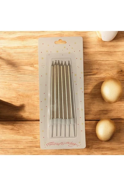 Rose Gold Ince Uzun Mum 6 Adet 14 Cm - 2