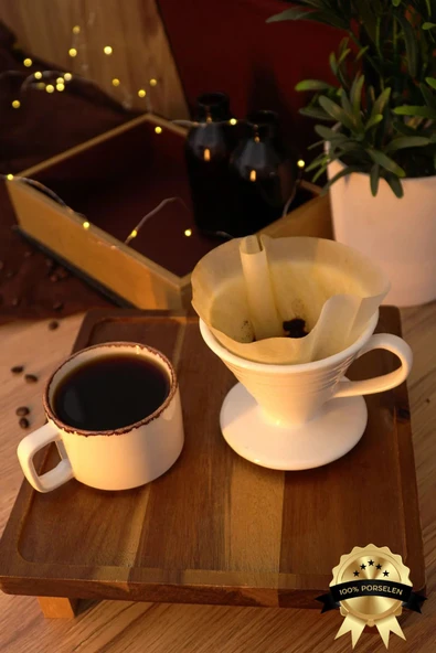 Farika Porselen Coffe Filter V60 Porselen Kırık Beyaz Dripper Kahve Filtresi