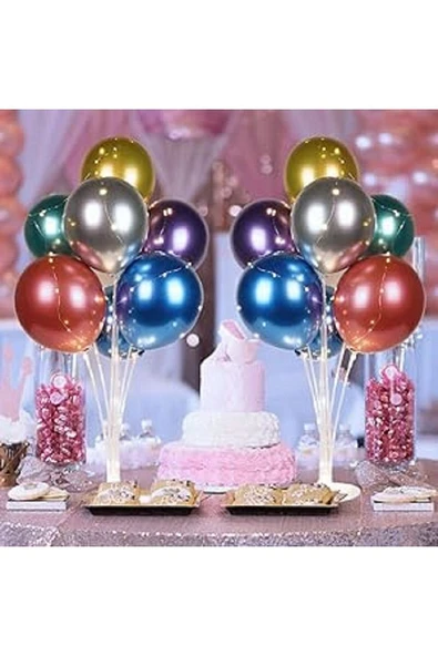 Led Işıklı Süsleme Paketi 2 Adet 4 Lü Masa Üstü Balon Standı 8 Adet Renkli Balon 2 Adet Peri Led