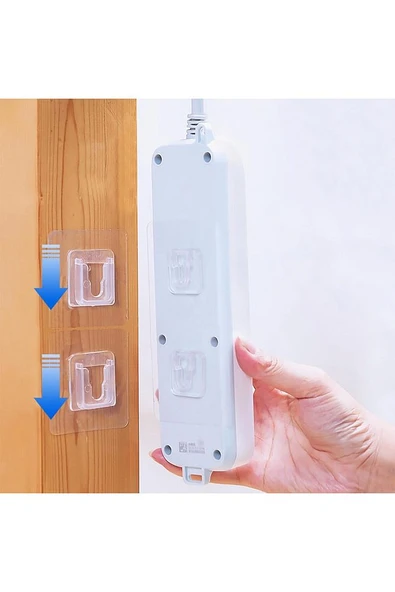 Çift Taraflı Yapışkanlı Geçmeli Klips 10 Adet Eşya Sabitleme Askısı Şeffaf Duvar Kanca - 2