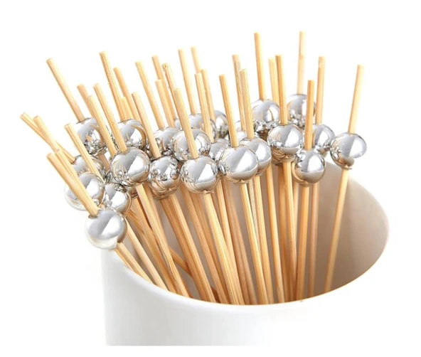 Bambu İncili Gümüş Renkli Kürdan 12 li - Resim 2