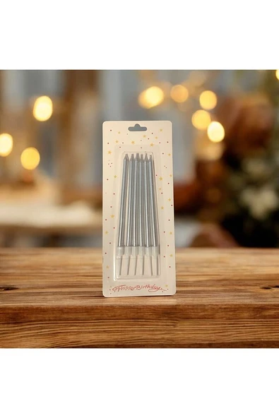 Gümüş Ince Uzun Mum 6 Adet 14 Cm - 2