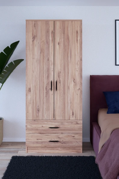 ABETE MOBİLYA 2 Kapılı 2 Çekmeceli Gardırop / Atlantik Çam - 2