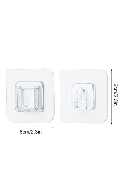 Çift Taraflı Yapışkanlı Geçmeli Klips 10 Adet Eşya Sabitleme Askısı Şeffaf Duvar Kanca - 3