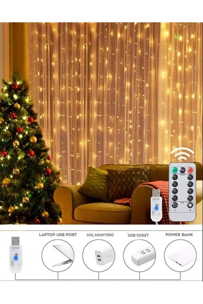 Perde Süsleme Ledi Perde Peri Led 3m X 1m (300CM X 100 CM) 100 Adet Gün Işığı Led - 3