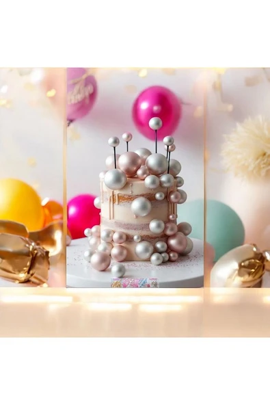 Pasta Süsü 20 Adet Gümüş Pasta Üzeri Balon Süs 20 Adet - 4