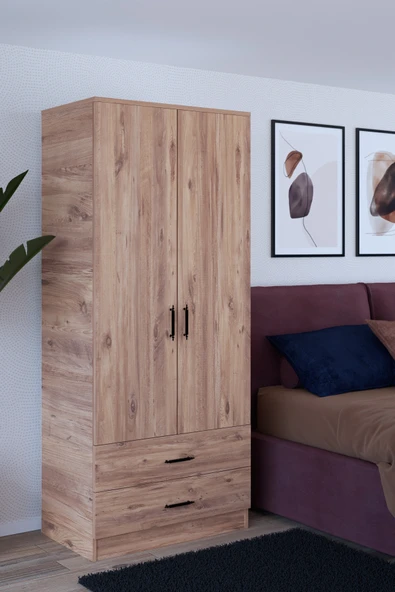 ABETE MOBİLYA 2 Kapılı 2 Çekmeceli Gardırop / Atlantik Çam