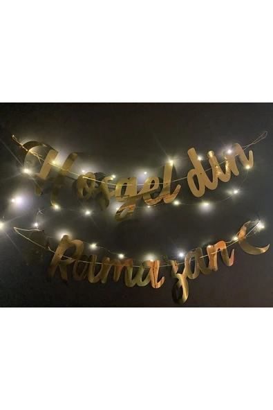 Hoşgeldin Ramazan Işıklı 3 Metre Peri Led Ramazan Gold Yıldız Banner Ramazan Seti - 2