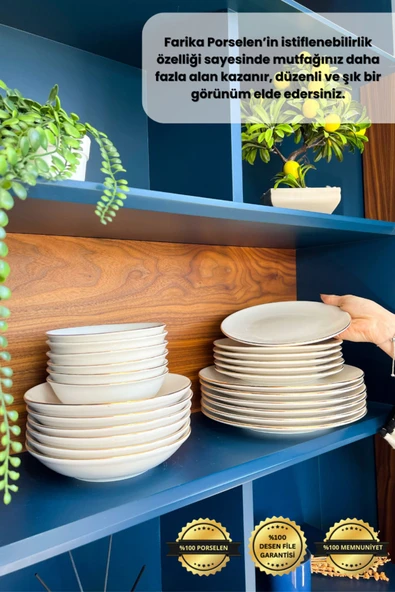 Farika Porselen Şems 24 Parça 6 Kişilik Altın Yaldız Porselen Yemek Takımı - 6