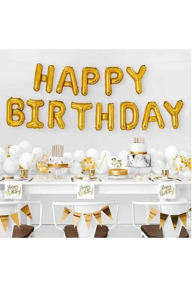 Altın Happy Bırthday Folyo Balon Doğum Günü Partisi Gold Renk Folyo Balon - 6