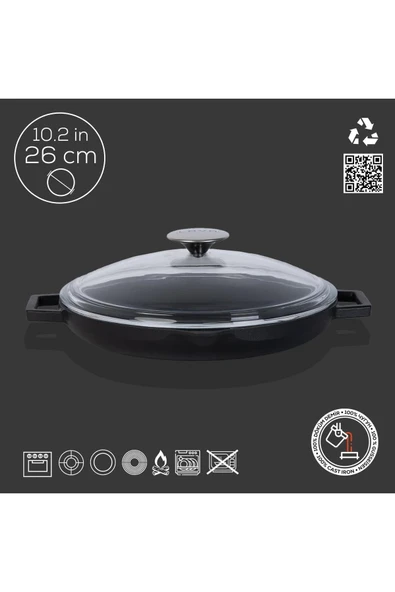 Lava Yuvarlak Metal Kulplu Cam Kapaklı 26 cm Kızartma Tavası - 2