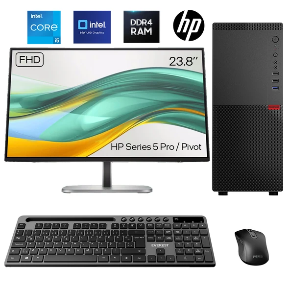 Turbox Tx6131 i5 12400 32GB DDR4 1TB SSD 23.8 IPS Pivot HP SERIES 5 PRO FHD Kurumsal Ofis Hazır Sistem