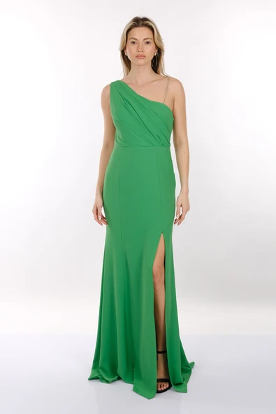 DORİDORCA Tek Omuz Derin Yırtmaç Detaylı Şifon Kumaş Maxi Boy Kadın Abiye Elbise 231KB5057 - 2