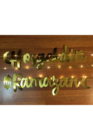 Hoşgeldin Ramazan Işıklı 3 Metre Peri Led Ramazan Gold Yıldız Banner Ramazan Seti - 3