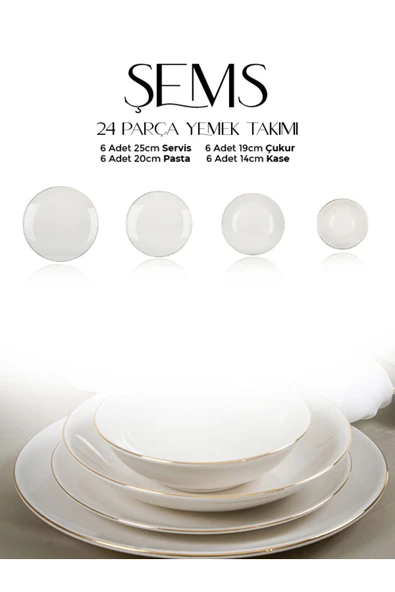 Farika Porselen Şems 24 Parça 6 Kişilik Altın Yaldız Porselen Yemek Takımı - 5