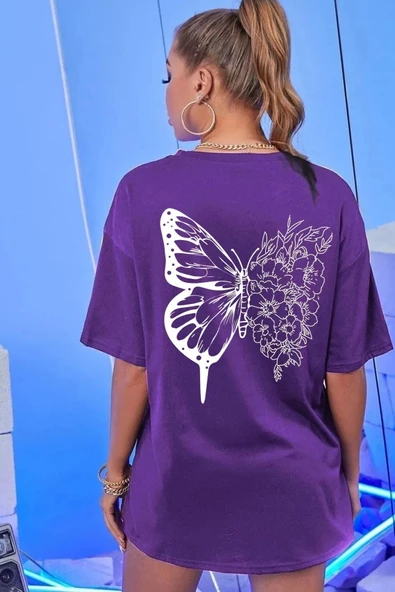 Unisex Drawing Butterflies Tasarım T-shirt - Resim 3